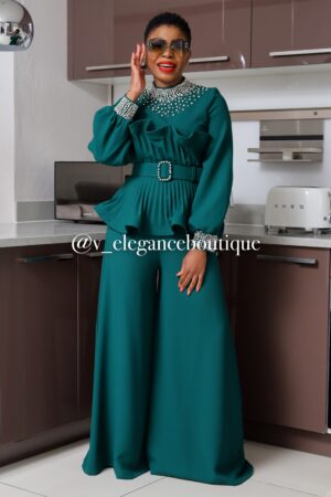 High waist Castleton green palazzo pants set