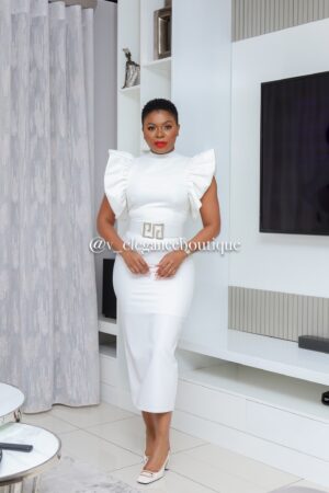White ruffle sleeves dress