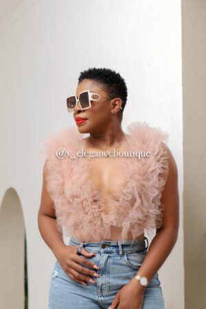 Nude tulle ruffle sleeve bodysuit