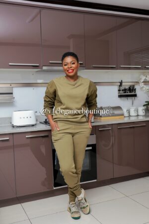 Army green denim sleeve tracksuit