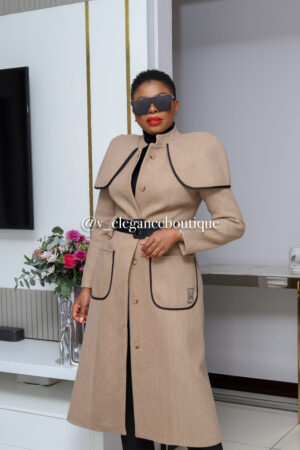 Beige Elegant wool polyester coat