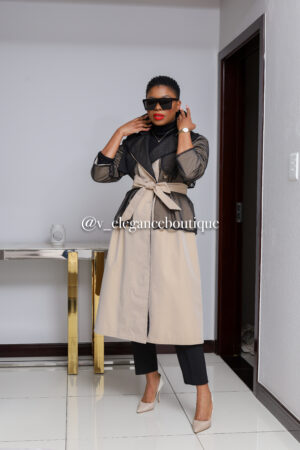 Beige with black lace trench coat
