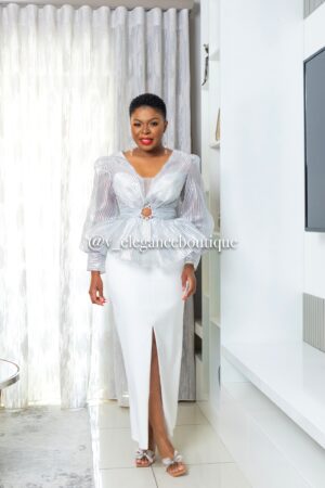 White/Silver Angelina peplum dress