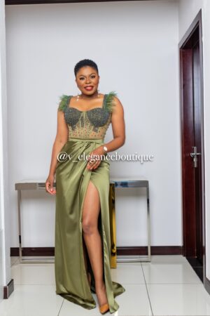 Pearl olive front slit dress