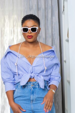 Oversize striped off shoulder shirt