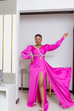 Neon pink front slit dress