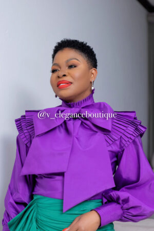 Ballon Sleeve Purple Blouse